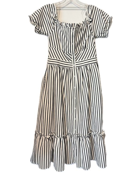Just Me Dresses & Skirts - Striped Midi Dress Off Shoulder Corset Style Black White Button Front Ruffle Hem